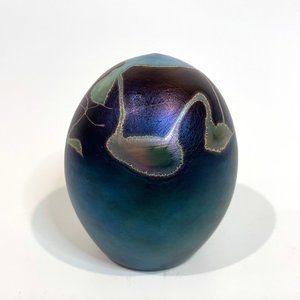 Robert Held Art Glass Paperweight Oval ShapePurple with Blue Iridescent 3" tall